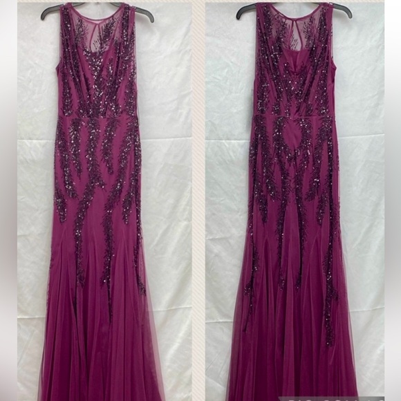 Aidan Mattox mesh beaded blouson gown - Picture 3 of 7